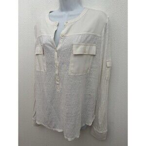 Banana Republic Heritage Collection Blouse Linen Button Up Cream Pockets L Women